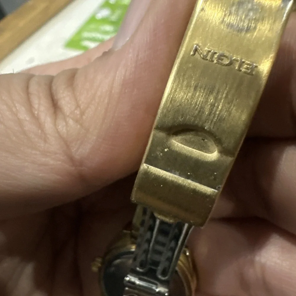 Working Vintage Elgin Dainty Ladies Gold Tone Crystals Watch 22mm Fit 5.5in